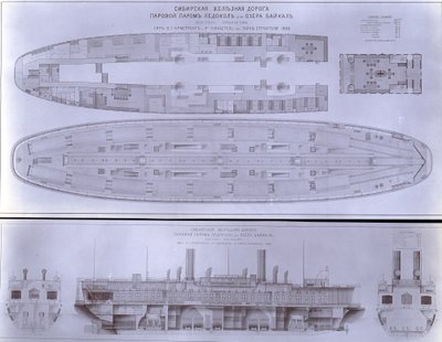 Yard no. 647, Baikal. Plan partiel du pont et dessin en coupe du ferry brise-glace Baikal - English Photographer